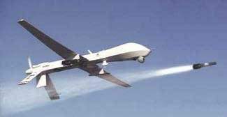 Predator drone firing a hellfire missile. Public domain.