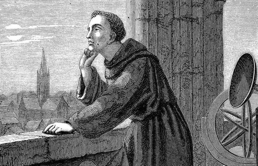 Artist Jan Verhas illustrated Roger Bacon observing stars from Oxford. Astronomy was just one of the many areas of science Bacon explored as he compiled encyclopedias of scientific knowledge.&nbsp;Wikimedia